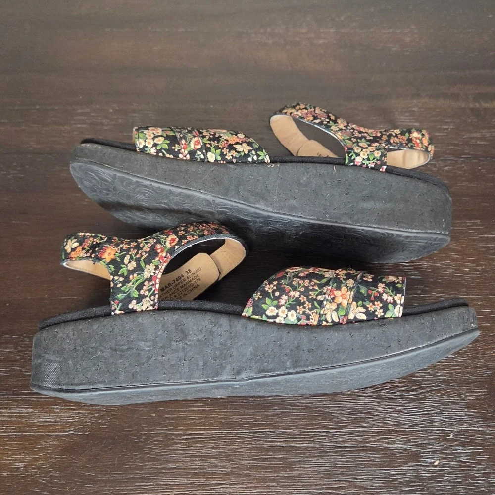 Alegria Leather Sandals Womens EU 38 US 8 Floral Comfort Hook Loop Shoes